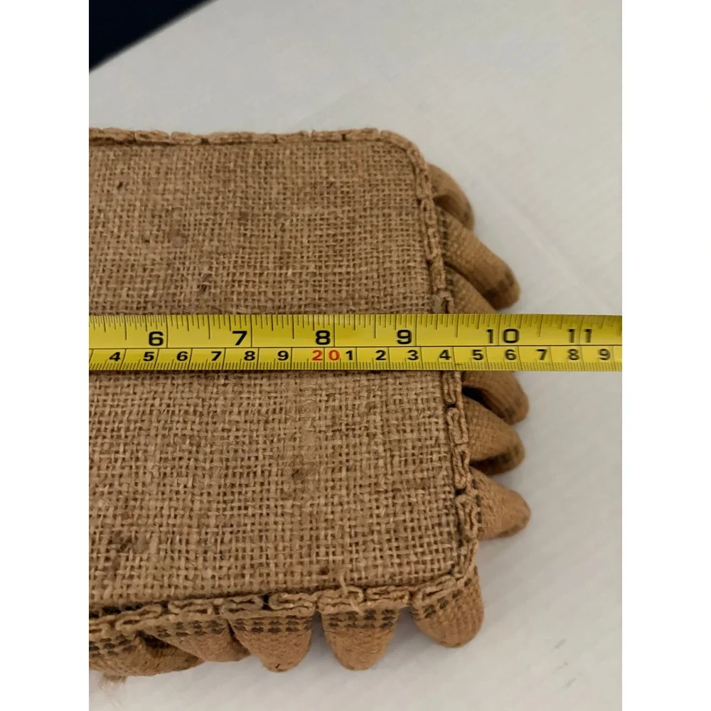 VTG Handmade Burlap Basket Farmhouse Primitive Rustic‎ Tan Blue Floral Handle